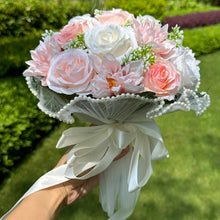 Wedding Bouquets for Bride Babysbreath Rose Bridesmaid Bouquets Silk Ribbon Valentine's Day Decoration Pearl Lace Mesh Ball Gift