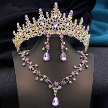 Opal Green Tiaras and earrings necklace Set for Women Bridal Jewelry Sets Wedding Dress Crown Bride Prom Costume Accessories