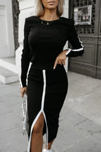 2025 Spring Autumn Elegant Sexy High Slit Skirts Outfit Women Long Sleeve Matching Sets Casual Solid Patchwork Ladies Suits New