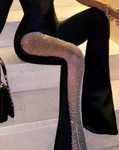 Women's Spring Fashion Rhinestone Fishnet Patch Sexy Jumpsuit