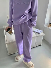 Women's Purple Sports Suit Spring And Autumn 2023 New Casual Fashion Style Loose Long Sleeve Sweater Tops Pants 2 Two Piece Set