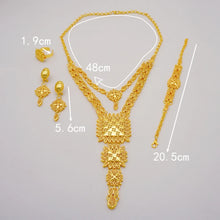 Dubai Gold Color Jewelry Set For Woman Bridal Nigerian African Long Chain Necklace Earrings Bracelet Ring Jewellery Set