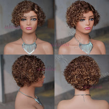 Ombre Blonde T1B27Pixie Cut Short Curly Bob Side Part Non Lace Front 100% Brazilian Human Hair Wigs