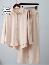 Summer Outfits for Women 2023 Fashion Loose Elastic Wrinkle Long Sleeve Shirt Wide Leg Pants Casual Set for Women 2 Piece Set