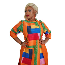 2023 Fashion African 3/4 Sleeve Polyester Plus Size O-Neck Pleated Long Dress Dashiki African Clothes African Dresses for Women