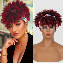 Short Kinky Curly Headband Wig Afro Puff Curly Headband Wig with Bangs for Women Natural Ombre Blonde Synthetic Turban Wrap Wig