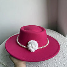 French Style Fedora Hat for Women 10CM Wide Brim Flat Top Felt Hat Winter Autumn Derby Wedding Jazz Hats