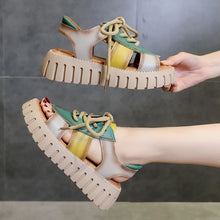 2024 New Lace-up Summer Fish Mouth Sandals Premium PU Spell Color Roman Shoes Woman Sandals Platform Wedges Increase Sandals
