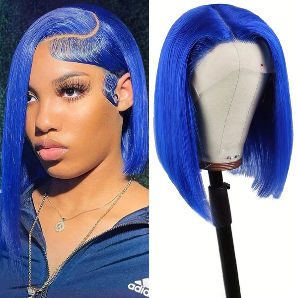 Brazilian Hair Straight Navy Blue Bob Human Hair Wig 180 Density 13x4 HD Lace Frontal Wigs