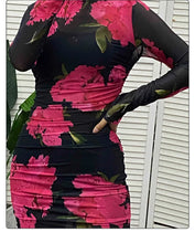 Fashion Flowers Printed Women's Sexy Mesh Gauze Mid Length Dress Three Piece Summer New Female Party Nightclub Mini Dresses 2023