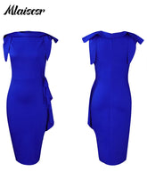 Mlaiscsr Blue Summer African Dresses for Women Clothing Ruffles Wrap Hip O Neck Short Sleeve Pencil Dress Evening Clubwear 2025