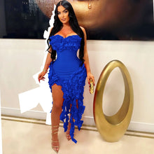 Women Strapless Ruffles Tassel Splicing Irregular Birthday Bodycon Midi Maxi Dress 2025 Even Sexy Party Dresses Vestidos