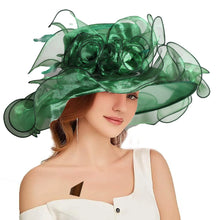Women's Fascinators Organza Sun Hats Wide Brim Wedding Bride Tea Party Church Fedoras Hat