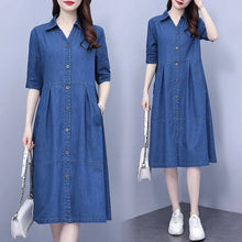 Oversized 5XL Single Breasted Denim Dress For women 2024 Summer New Short sleeved Shirt Denim Dresses Female Casual Clothes