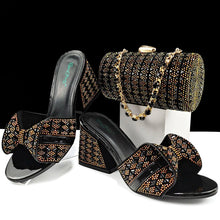 QSGFC Italian Fashion Banquet Shoes and Bags African Women's Hand Bags with Rhinestone Decoration and Women's High Heels