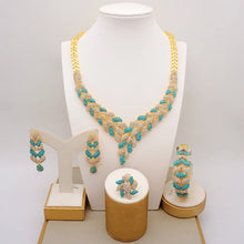 Latest Italian Dubai Gold Color Ladies Full Crystal Necklace Jewelry Set Simple Ring Bracelet Earrings African Jewelry Wedding