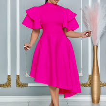 Elegant Party Dresses for Woman 2024 New O Neck Ruffles Sleeve High Waisted Asymmetric Mid Calf Luxury Birthday Dinner Vestidos