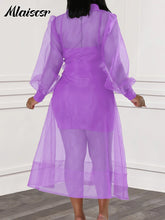 Mlaiscsr African Party Women Elegant Strap Mini Dress and Single Breasted Mesh Shirts Dress 2 Pieces Sets Beach Summer Vestidos