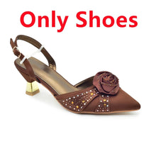 New Fashion Women Shoes and Bags To Match Set Nigeria Party Women's Pumps with Handmade Flowers Bag and Shoe Set Italian