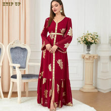 Ramadan Luxury Muslim Fashion Bat Sleeve Moroccan Turkiye Dubai Dress Middle East Arab Dress Sequins Golden Velvet Long Dress