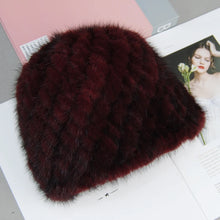 Women's Faux Fur Natural Knitted Cap Fashionable Fluffy Beanie