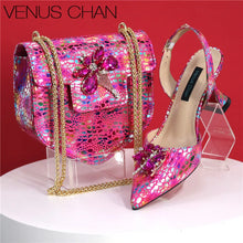 2025 New Yellow Color Thin Heels Pointed Toe Crystal Design Ladies Shoes Matching Bag Set For Women Weeding Party Pump