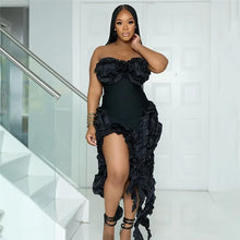 Women Strapless Ruffles Tassel Splicing Irregular Birthday Bodycon Midi Maxi Dress 2025 Even Sexy Party Dresses Vestidos