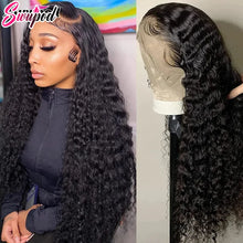 Swupod 200 Density 13x4 13x6 HD Transparent Swiss Deep Wave Lace Frontal Front Wig for Women Remy Human Hair Natural Black
