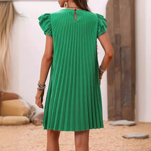 2024 Summer Women Loose Pleated Beach  Solid Dress Ruffle Sleeve Sweetheart Pleated Dress Mini Dress Elegant Green Dresses