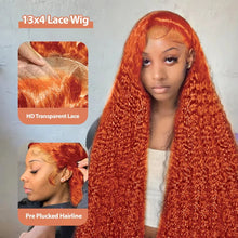 Orange coloured Water wave 13x6 hd lace frontal human hair wig Preplucked