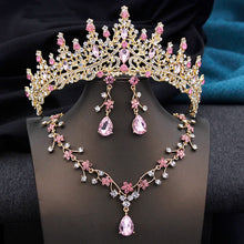 Opal Green Tiaras and earrings necklace Set for Women Bridal Jewelry Sets Wedding Dress Crown Bride Prom Costume Accessories