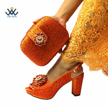 2022 Sweet  Special Design Women Crystal Style African Ladies Party Shoes Matching Bag in Magenta Color
