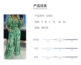 Fashon V-neck Bandhnu Wide Leg Jumpsuits For Women 2024 Summer Causal High Waist Elegant Lace Up Jumpsuit Women