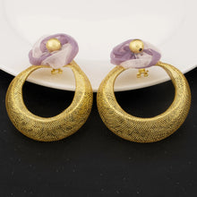 Weaving Hollow Large Pendant 18K Gold Plated Jewelry Set for Women Purple Buds Necklace Earrings Bracelet Ring African Party Gif