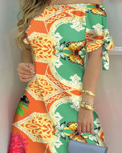 Fashionable Sexy Women's Print Dress Women's Word Shoulder Short -sleeved A -line Dress Ladies Off The Shoulder Mini Dresses