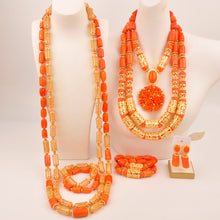 Natural coral beads orange necklace set for stylish Nigerian wedding couple African jewelry
