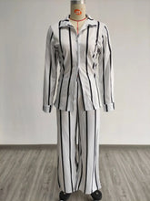 Women's Fashionable Strip Casual Two pieces Long Pants and Shirt