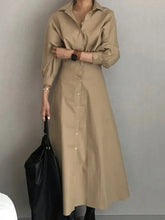 Modigirl Women Summer Long Dresses 2025 Spring Fall Clothes Blue Puff Sleeves Botton Simple Casual Maxi Shirts Dresses for Women