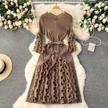 European Court Style Dress Miyake for Women A Design Sense Tassel V-neck Slim Fit Long High-temperature Pleated Flared Sleeve