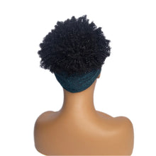 Short Kinky Curly Headband Wig Afro Puff Curly Headband Wig with Bangs for Women Natural Ombre Blonde Synthetic Turban Wrap Wig