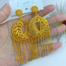 XUHUANG Nigerian Bridal Wedding Earrings With Round Shape Tassels African Dubai Plated Long Earrings Party Pendant Jewelry Gift