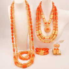 Natural coral beads orange necklace set for stylish Nigerian wedding couple African jewelry