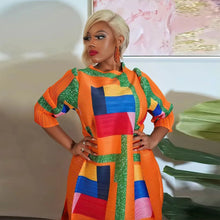 2023 Fashion African 3/4 Sleeve Polyester Plus Size O-Neck Pleated Long Dress Dashiki African Clothes African Dresses for Women