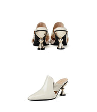 High Heel Slippers Pointed Toe Shoes Woman Elegant Mules Shoes Women Black Green Metal Heel Outdoors Womens Slippers Big Size