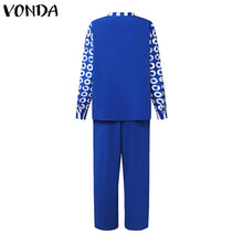 Plus Size 5XL VONDA Women Matching Sets 2024 Fashion Long Sleeve Suits Polka Dot Striped Shirts And Elastic Waist Pant Sets