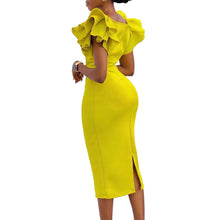 CM.YAYA Women Ruffles Short Sleeve Square Collar Knee Length Dress Street Vestidos Sexy Night Club Party Evening Chic Dresses