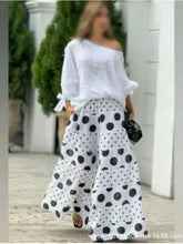 New Casual Set Fashion High Street Outfits Casual Diagonal Neck Hollow Nine-quarter Top Loose Polka Dot Printed Leg Pants Suit