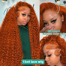 Orange coloured Water wave 13x6 hd lace frontal human hair wig Preplucked