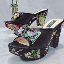 Fashion Women's Shoes High Heels Sexy Ladies Party Wedding Pattern Embroidery Mules High Heel Sandal Casual Beach Shoes For Lady