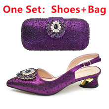 Purple Shoe and Bag Set for Party Women Shoes and Bags To Match Set Italy Elegant Rhinestone Lady Heeled Pumps Women Wedding